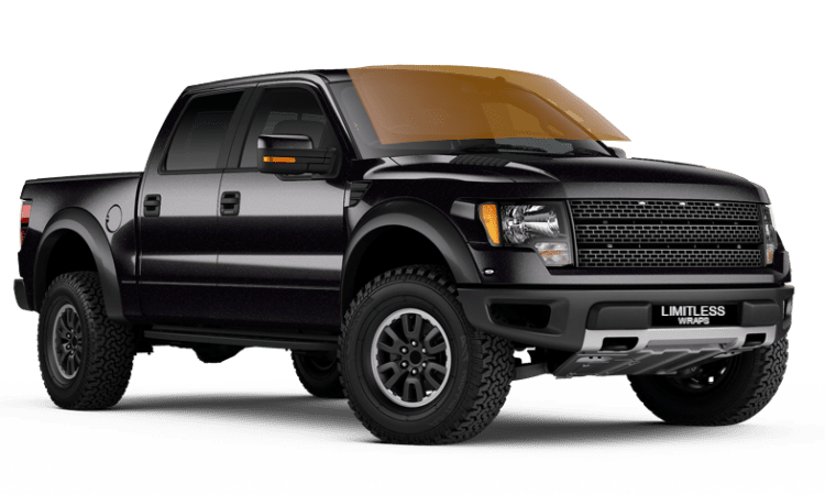 A Black F-150 truck with a Windshield Protection Film demonstration by Limitless Wraps