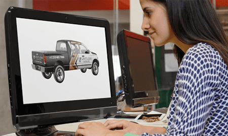 Customer viewing car wrap mockup design