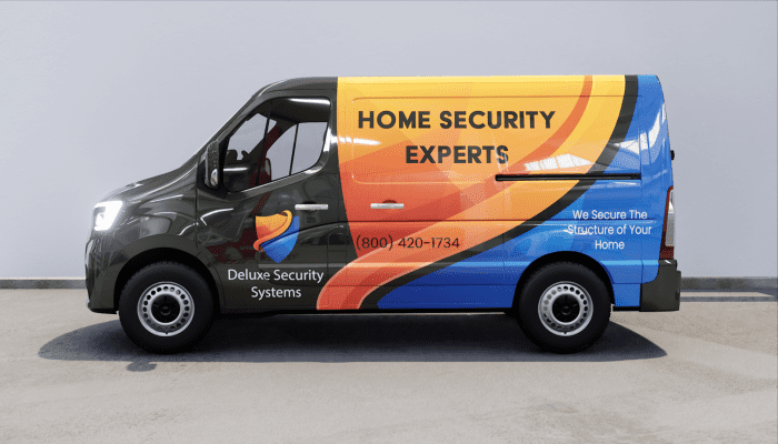 Deluxe Security Systems Van with Commercial Wrap Installed 