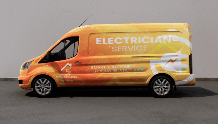 Ford Transit with Electrician Service Vinyl Wrap Installed