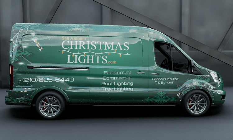 SA Holiday Lighting Company Van with Commercial Wrap Installed